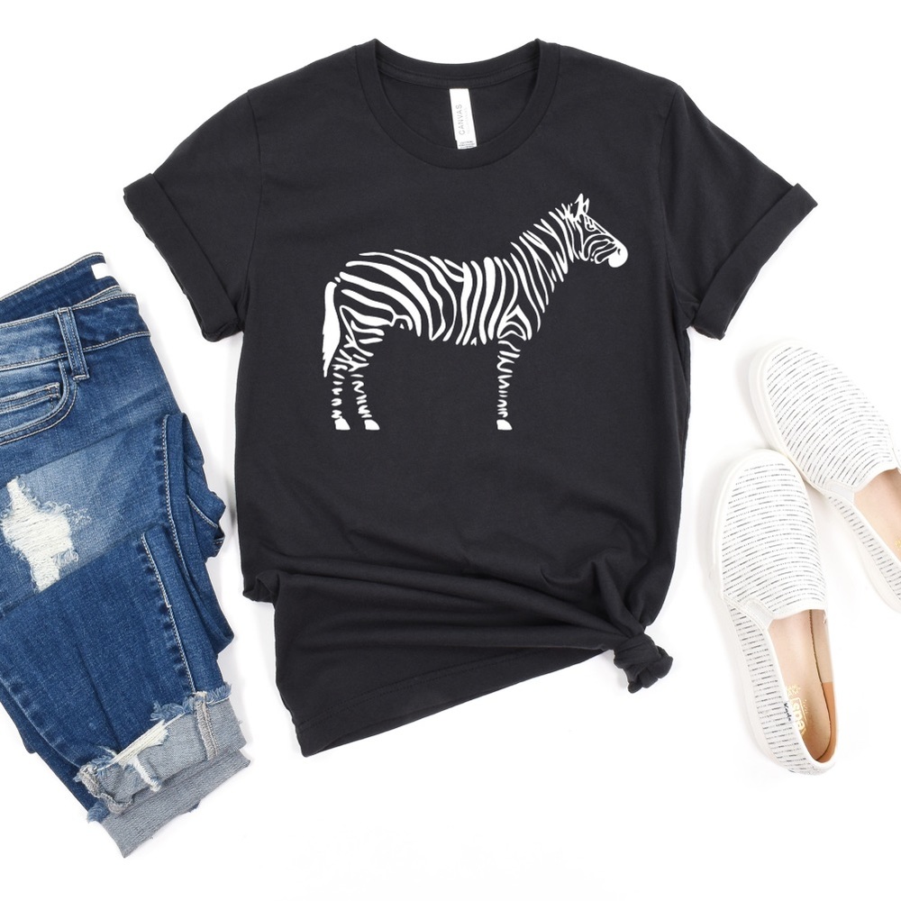 Zebra Animal Print - Black T-shirt, Graphic Tee